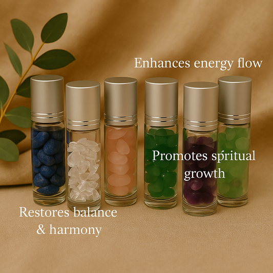 Reiki charged, gemstone rollers, front view